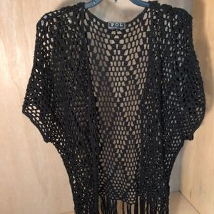 Pol Black Fringe Crochet Kimo